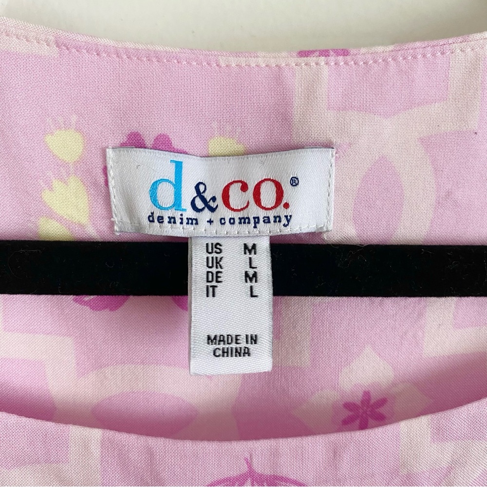 NWOT D&Co QVC Pink Floral Print Top Womens Size Medium Ruffle Bell Sleeve Blouse - Picture 5 of 9